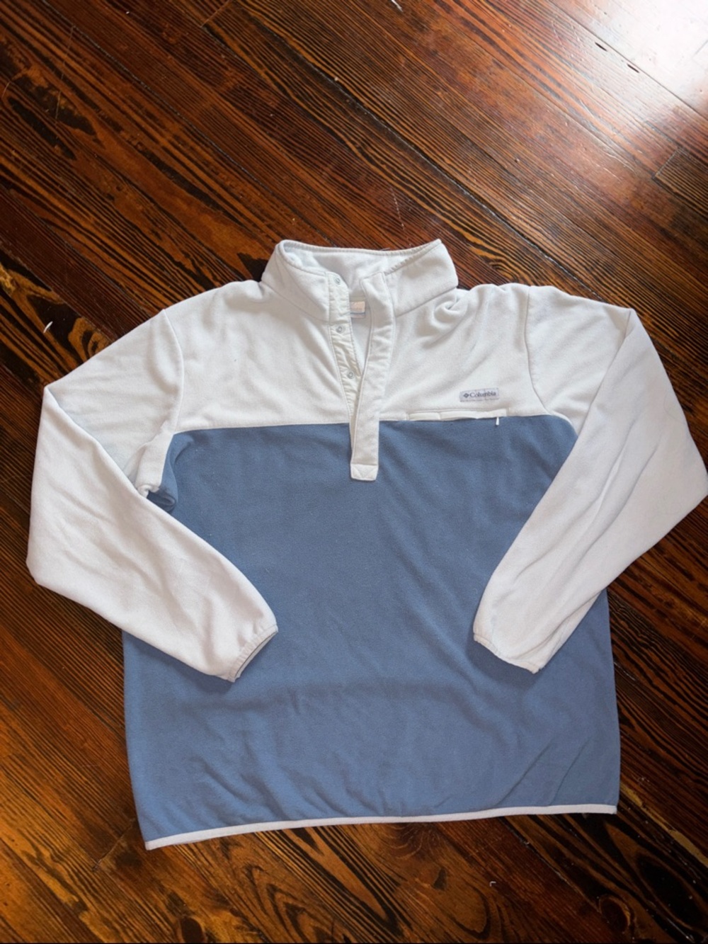 Columbia Two-Tone Pullover Fleece - White & Light Blue mens XL